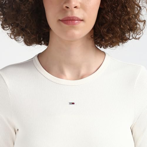 Tommy Hilfiger White Textured Crew Neck Full Sleeve T-Shirt