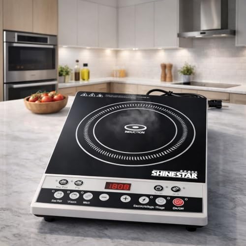 Induction Cooker Model 1963 | 2000W Smart Cooktop | 7 One-Touch Preset Modes — Hot Pot, Fry, Hot, Water, BBQ, Soup | Military-Grade Crystal Glass Surface | BIS ISI Certified | Made in India