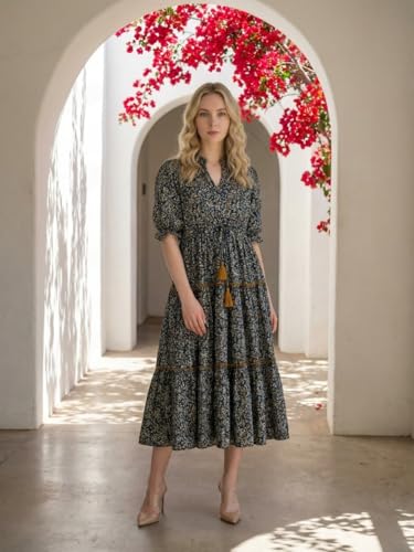 Femvy Trendy A-Line Maxi Gown for Women | Half Sleeve |Fit & Flare Maxi Gown |Gown for Women GWN231New(02) Blue