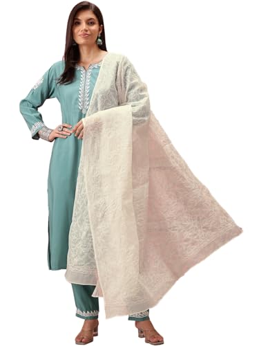 Ada Hand Embroidered Lucknowi Chikankari Ethnic Wear White Kota Doria Dupatta for Women A511222