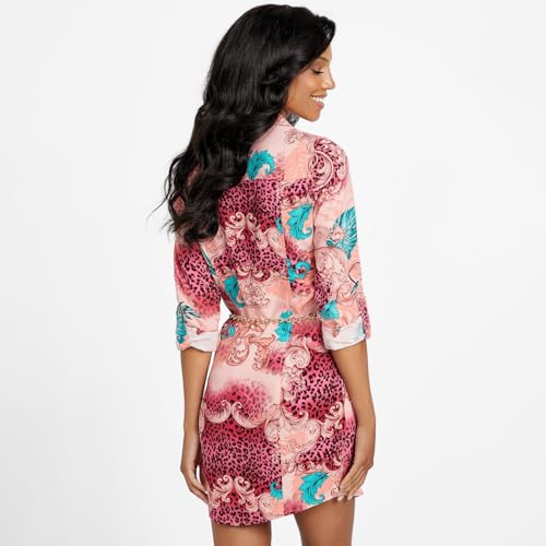GUESS Women Baroque Print Collared Long Sleeves Shirt Dress Multicolour