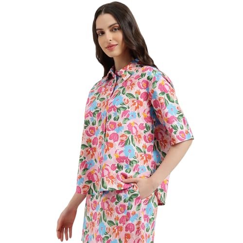 United Colors of Benetton Regular Fit Regular Collar Floral Shirt (Size: L) - 26P5WVNTP324I903 Pink