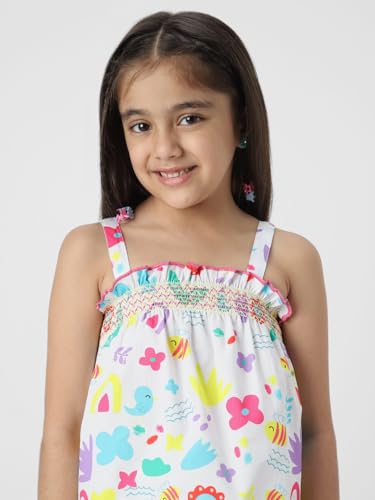 Nauti nati Girls Printed Shoulder Strap Pure Cotton Top with Shorts