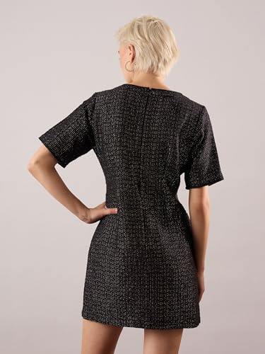 Sassafras Women Black Tweed Round Neck Short Dress S