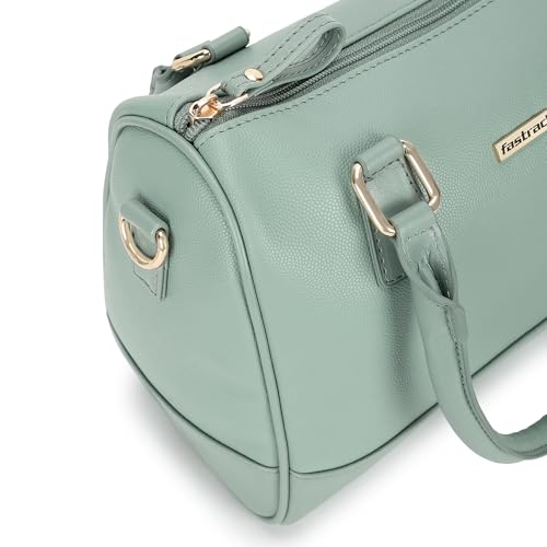 Fastrack Women Carryall Satchel with Top Handles and Adjustable Shoulder Strap - Stylish Barrel Bag with Secure Zip Closure for Everyday Use, Green