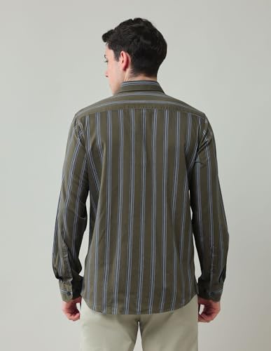 Arrow Sports Men's Striped Slim Fit Shirt (ASAJSH1451_Olive