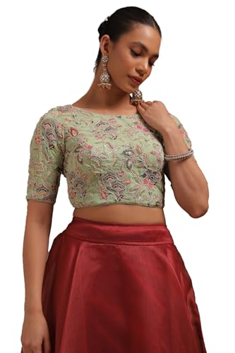 Soch Womens Light Green Georgette Embroidered Padded Blouse with Sequins