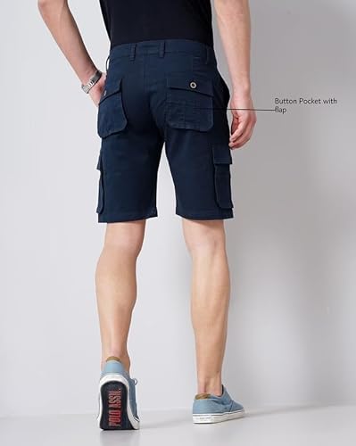 British Club 100% Cotton Cargo Shorts with Pockets | Adjustable Waistb& | Multiple Pockets | Lightweight & Breathable Fabric | Comfortable Everyday Wear | Durable & Functional Design | Dark Blue 38