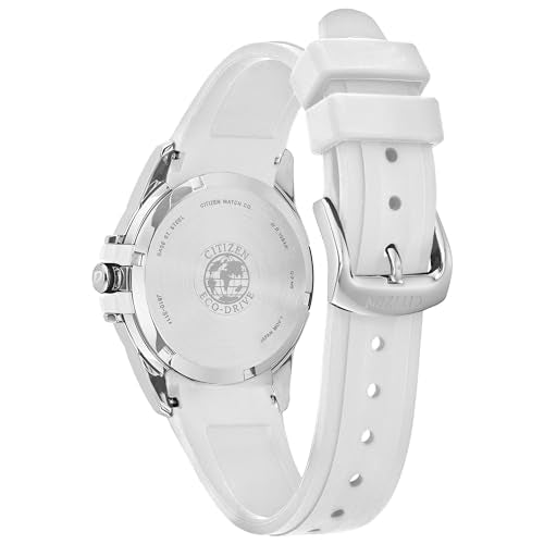 Citizen Womens Ladies' Eco-Drive Classic Silver Stainless Steel Analog 3 Hand Watch With White Rubber Strap,White Dial (Model:Fe6131-04A), Silver, Classic
