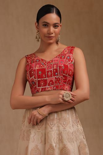 Soch Womens Red Georgette Floral Print Padded Blouse with Zari