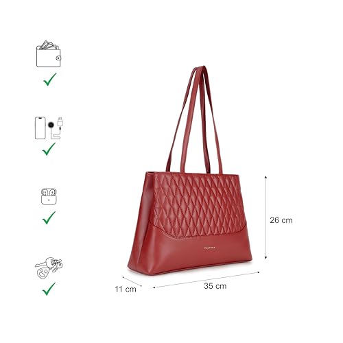 Fastrack GridGlam Cherry Shoulder Bag | Faux-Leather Women’s Handbag | Quilted Shoulder Bag with Dual Zipper Compartments
