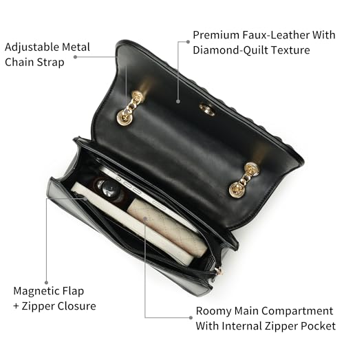 Fastrack QuiltGrid Shoulder Bag | Faux-Leather Women’s Handbag | Diamond Quilted Design | Adjustable Chain Strap | Zipper & Magnetic Closure | Gold-Finish Hardware