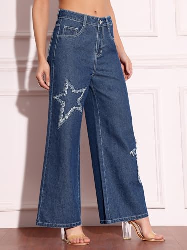 Miss Chase Women's High Rise Mildly-Distressed Regular-Length Stretchable Denim Wide-Leg Jeans (MCSS18DEN02-19-390-28, Seafoam Blue, 28)