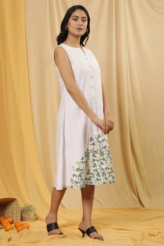 W for Woman White Floral Print Cotton A-Line Dress_24FEW11365-810684_L