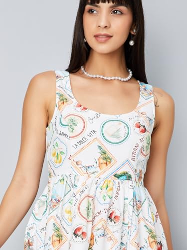 Max Women Printed Fit & Flare Midi Dress(Off White_XL)