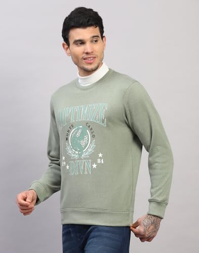 Monte Carlo Mens Regular Fit Printed Full Sleeve Round Neck Sweatshirt | Stylish Sweatshirt for Men | Soft Comfortable Casual Winter Wear for Men's Green S