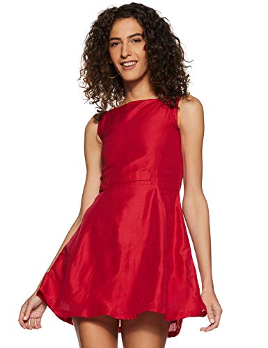 Miss Chase Women's Red Solid Mini Skater Dress