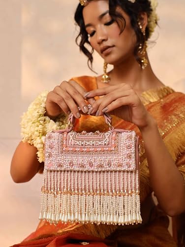 THE TAN CLAN Kiara Pink Flap Over Bag Clutches for women Purses Luxury Evening Handbags for ladies with Handle