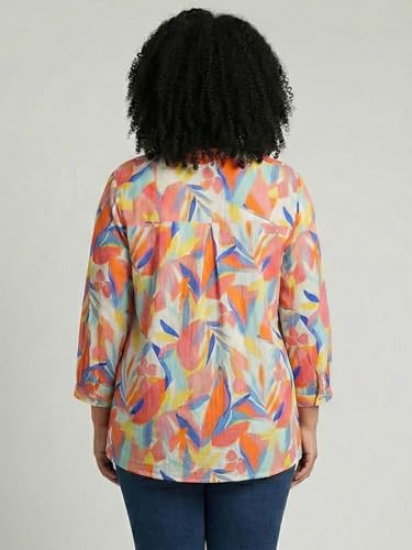 9 Impression Orange & White Printed Rayon Relax Fit Women's Plus Size Top (7XL)