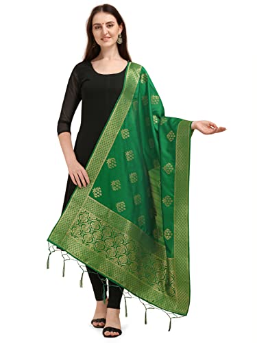 DEVANGI Women's Woven Banarasi Silk Zari Dupatta/Chunni, Width 1 Meter, Length 2.5 Meter (OM-DT-07-PGREEN)