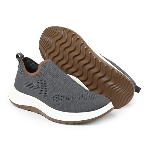 Yoho Men's Walking Shoes Esteem | Lightweight, Extra Soft Cushioned Insole Slip Ons with Shock Absorbing Sole | Casual without Lace Sneakers for All day wear, Running and Jogging | Monsoon Grey - UK 11