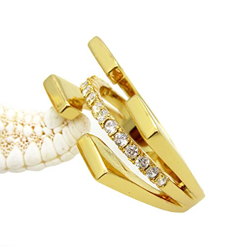 RUVEE Dual Square Band Golden Ripple Crystal American Diamond 22K Gold Plated Alloy Ring for Women & Girls