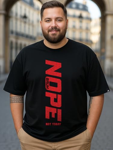 Bewakoof Men's Typography Oversized Fit Half Sleeve Round Neck Pure Cotton Plus Size T-Shirt_694205_Black_5XL