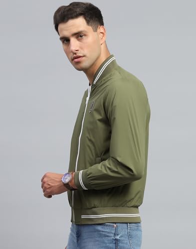 Monte Carlo Mens Solid Green Mock Neck Full Sleeve Jacket (224066863-5-44)