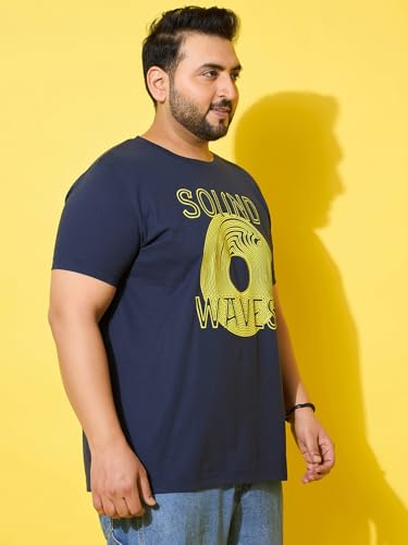 Bigbanana Men Plus Size Printed Navy Round Neck Tshirt (Frequency,Navy,7XL)