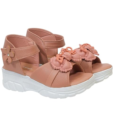 XMARTY Kids Girls Beautiful & Comfortable Sole Sandals | Stylish Block Heel Ankle Strap Sandals | Sandals Party Wedding Strappy (Pack Of 1) (Brown, UK Footwear Size System, Toddler, Age Range, Medium, 3 Years, 3.5 Years)