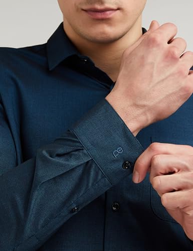 Peter England Men's Everyday Solid Slim Fit Full Sleeve Formal Shirt | Cotton-Rich, Blue