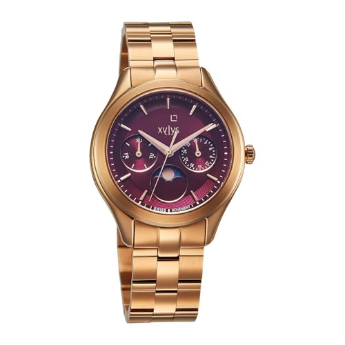 Xylys Amaris with Multifunction with Moon Phase Quartz Maroon Dial Rose Gold Stainless Steel Strap Watch for Women - 45017WM01E