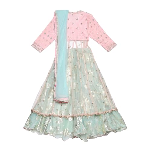 BIBA Girls Nylon Solid Lehenga Set (Kw5633_5_Pink) Readymade Pink 5