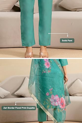 TRENDMALLS Women's Roman Silk Embroidery Kurta Pant with Dupatta Set (G372-Turquoise-3XL-)