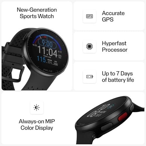Polar Pacer Pro - Advanced GPS Running Watch - Ultra-Light Design & Grip Buttons - New Training Program & Recovery Tools, Grey-Black