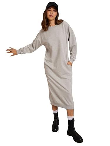 SASSAFRAS Women Grey Melange Terry Oversized Midi Sweat Dress -XXL