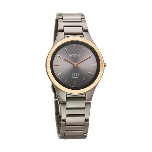 Titan Edge Ceramic Quartz Analog Grey Dial Ceramic Strap Watch for Women/NT2653KC09