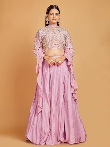 Woman's Pink silk lehenga choli with choker dupatta