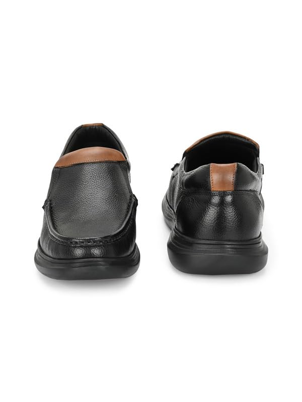 HITZ Men's Black Leather Slip On Shoes