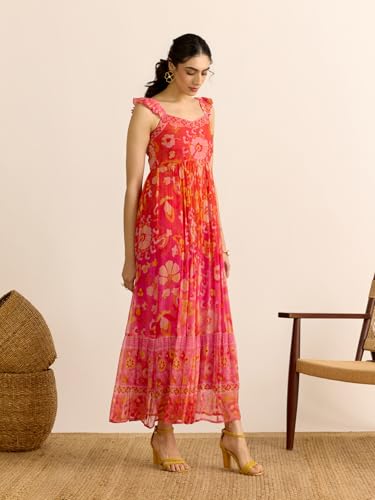 Aarke Ritu Kumar Orange Hannah Fit & Flare Sleeveless Long Dress