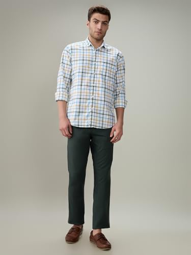 Raymond Men Regular Fit Checks Pattern Pure Cotton Button Down Collar Full Sleeve Casual Shirt Green