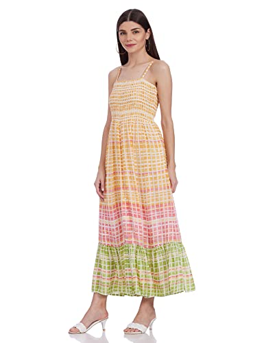 global desi Women's Viscose A-Line Knee-Length Dress (SS21GH039MXMO_Yellow_XS)