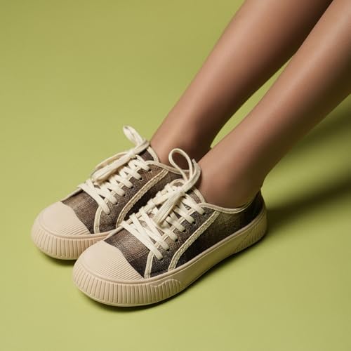 Theater Wicked Brothers Brown Tweed Lace-Up Sneakers for Women | Casual Shoes with Cushioned Insole for All-Day Comfort