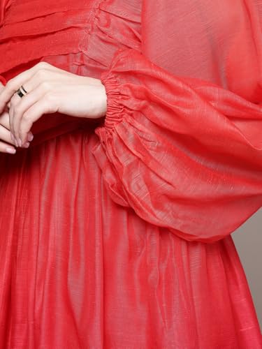 Label RITU KUMAR Square Neck Full Sleeves Ombre Long Dress Red