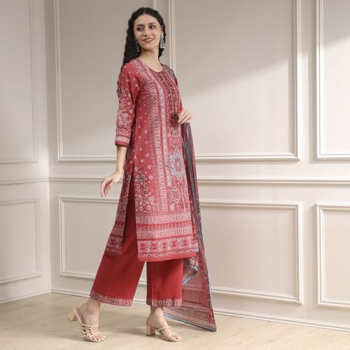 Biba Women Red Cotton Straight Printed Kurta Set_46