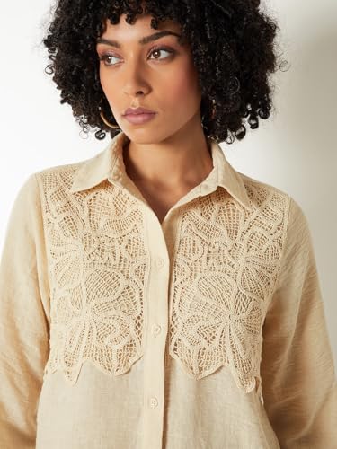 Max Women Embroidered Shirt(Beige_S)