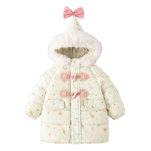 Hopscotch Girls Full Sleeves Beige Floral Bow Applique Long Coat For Ages(6-7 Years)