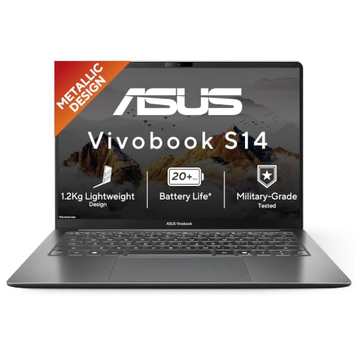 ASUS Vivobook S14 (2026),Intel Core 7 350,NPU up to 17TOPS, Intel iGPU, 16GB RAM, 512GB SSD, FHD+, 14"(35.5 cm),Windows 11, M365 Basic(1Y),Office 2024, Matte Gray, 1.2 Kg, S5452MA-TM197WS,AI Laptop
