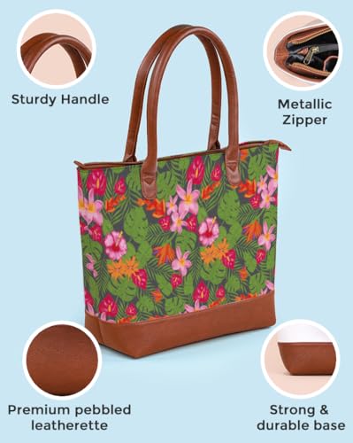 Kalānkit Tote Bags For Women With Zip, College Bag For Girls, Handcrafted Women'S Tote Bag With Vegan Leather Handles & Indian Prints, Shoulder Tote Bag And Handbag For Office And College