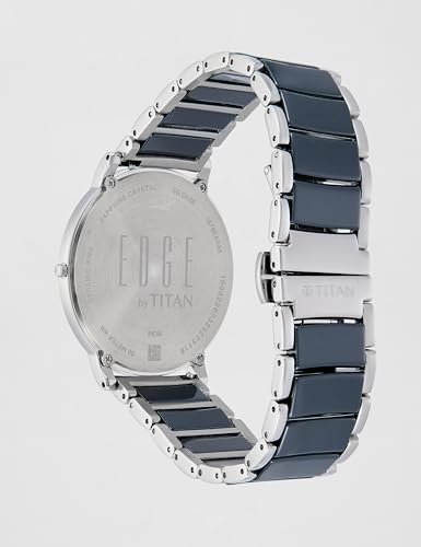 Titan Edge Fusion Quartz Analog Midnight Blue Dial Two Toned Silver Steel & Blue Ceramic Strap Watch for Men - NT1878KD02